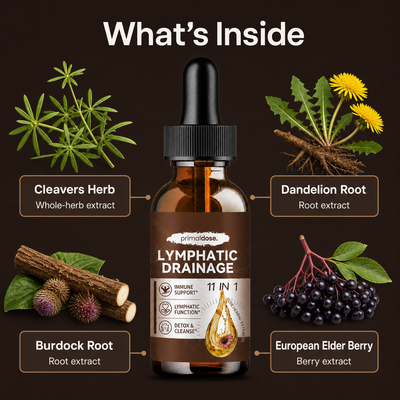 Primaldose Lymphatic Cutting Drops — cleavers, dandelion, burdock, and elder berry